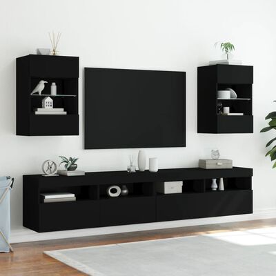 vidaXL TV galdiņš ar LED lampiņām, melni, 40x30x60,5 cm
