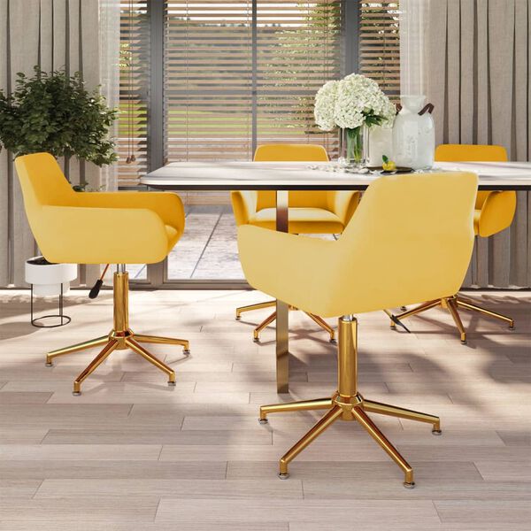 vidaXL grozāmi virtuves krēsli, 4 gab., dzeltens samts