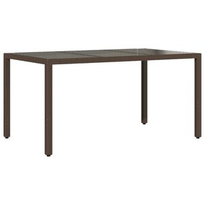 vidaXL dārza galds, stikla virsma, brūns, 150x90x75 cm, PE rotangpalma