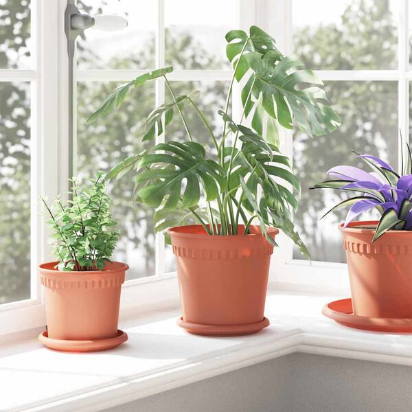 vidaXL Apaļais puķu pods 24 pcs Ķieģeļu sarkans &Oslash; 19 x 16 cm Plastmasa