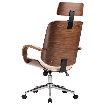 vidaXL grozāms biroja krēsls, krēmkrāsas mākslīgā āda un liekts koks