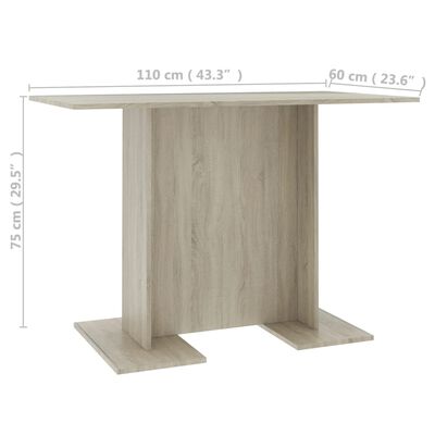 vidaXL virtuves galds, 110x60x75 cm, ozolkoka krāsā, skaidu plāksne