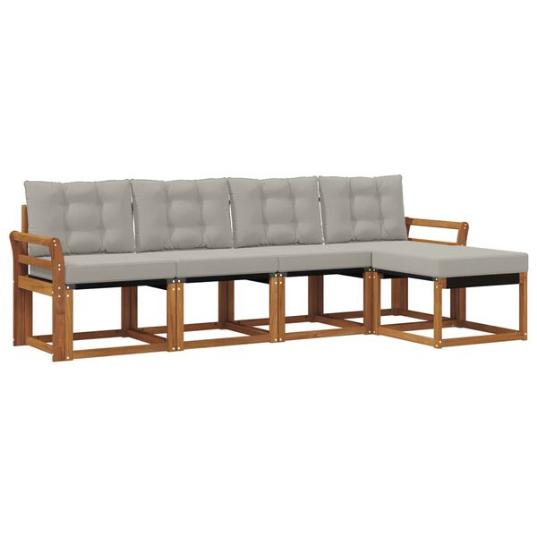 vidaXL Āra dīvānu komplekts ar spilvenu 5 pcs Dabīgs un gai&scaron;i pelēks