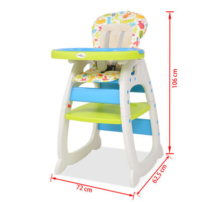 vidaXL bērnu barošanas krēsliņš, galdiņš, pārveidojams, zils ar zaļu