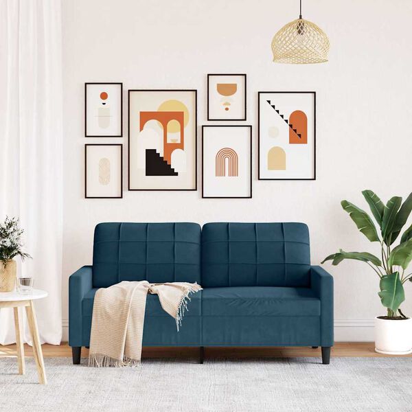 vidaXL divvietīgs dīvāns, zils, 140 cm, samts