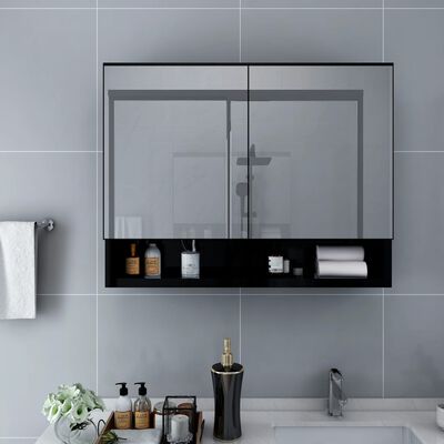 vidaXL vannasistabas skapītis ar spoguli un LED, 80x15x60cm, melns MDF