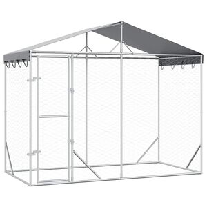 vidaXL suņu voljērs ar jumtu, sudrabains, 3x1,5x2,5 m, cinkots tērauds
