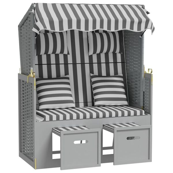 vidaXL sauļo&scaron;anās krēsls ar jumtu un spilveniem, PE rotangpalma, koks