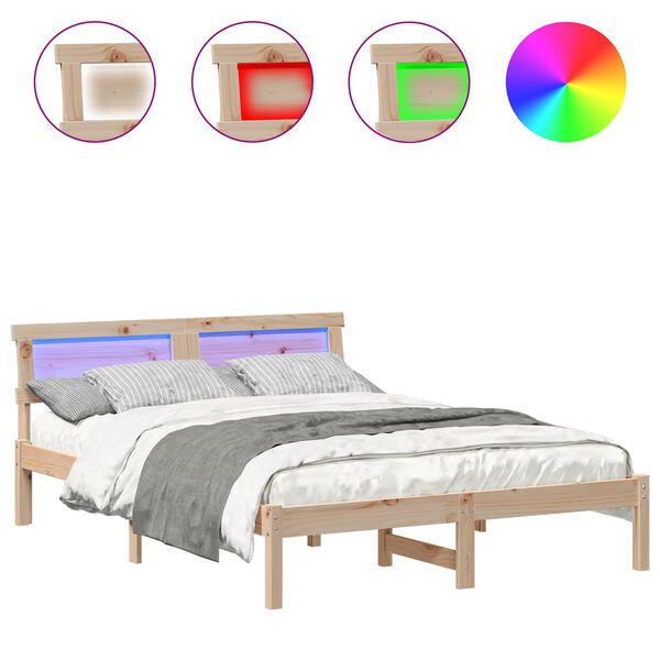 vidaXL Gultas rāmis Brūna 140 x 190 cm Ciets priedes koks