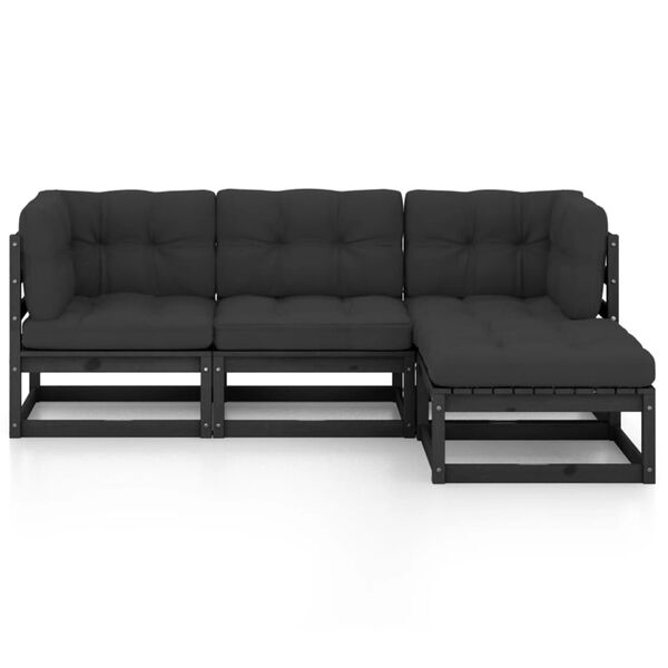 vidaXL 4-daļīgs dārza atpūtas mēbeļu komplekts ar matračiem, priede