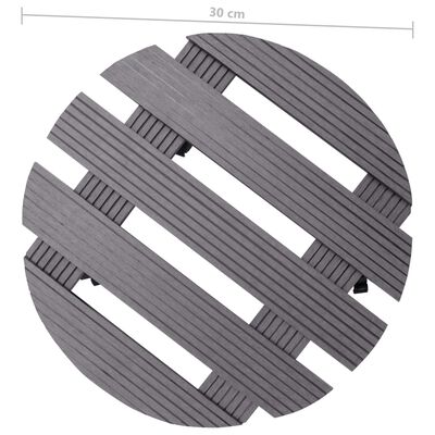 vidaXL puķu podu paliktņi ar riteņiem, 4 gb., Ø30x7,5 cm, WPC, pelēki