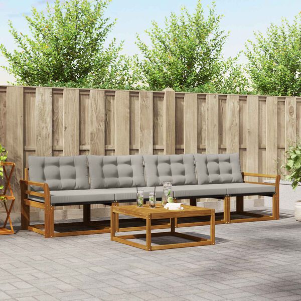 vidaXL Āra dīvānu komplekts ar spilvenu 5 pcs Dabīgs un gai&scaron;i pelēks