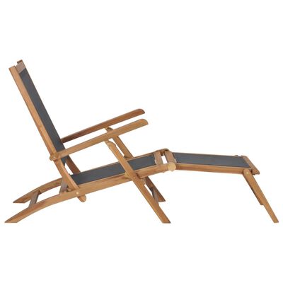 vidaXL pludmales krēsls ar kāju balstu, masīvs tīkkoks, melns