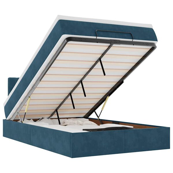 vidaXL Osmaņu gulta ar matraci&LEDs, tum&scaron;i zils, 120x190 cm, samts