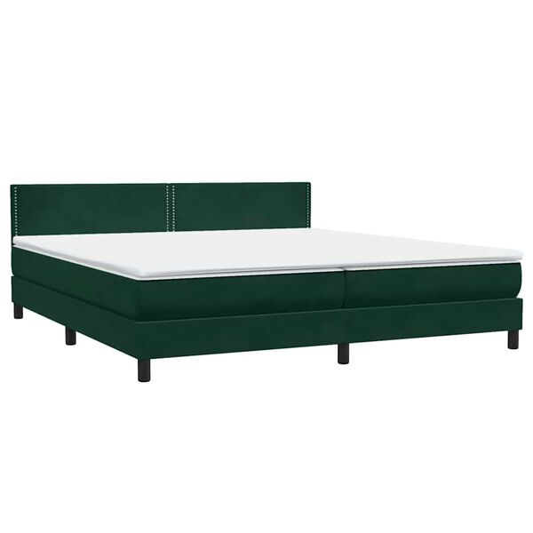 vidaXL Box Spring Gulta ar matrača Tum&scaron;i zaļa 200x210 cm samts