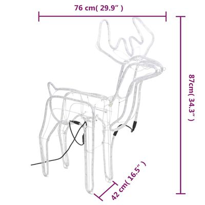vidaXL ziemeļbrieža figūra ar kustīgu galvu, silti balta, 76x42x87 cm