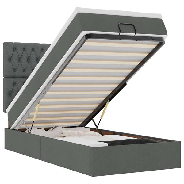 vidaXL Osmaņu gultas rāmis ar matrača tum&scaron;i pelēks 100x200 cm audums