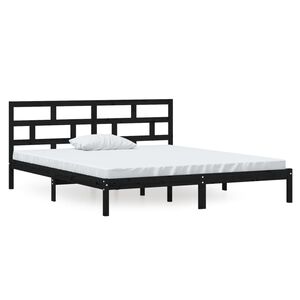 vidaXL gultas rāmis, melns, 135x190 cm, divvietīgs, masīvkoks