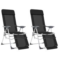 vidaXL saliekami kempinga krēsli, kāju balsti, 2 gb., melns tekstilēns