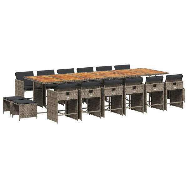 vidaXL 17-daļīgs dārza mēbeļu komplekts ar matračiem, pelēks PE