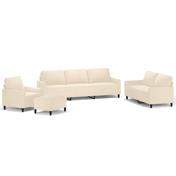 vidaXL četrdaļīgs dīvānu komplekts ar spilveniem, krēmkrāsas samts
