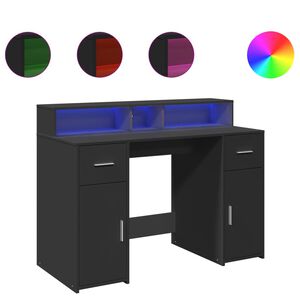 vidaXL rakstāmgalds, LED, 120x55x91 cm, inženierijas koks, melns