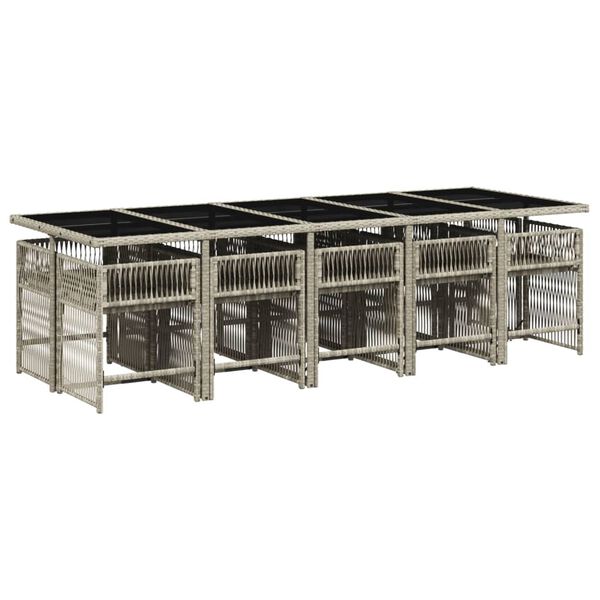 vidaXL 11-daļīgs dārza mēbeļu komplekts ar matračiem, gai&scaron;i pelēka PE