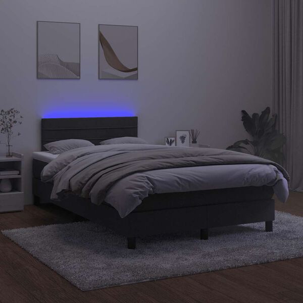 vidaXL atsperu gulta ar matraci, LED, melns samts, 120x190 cm