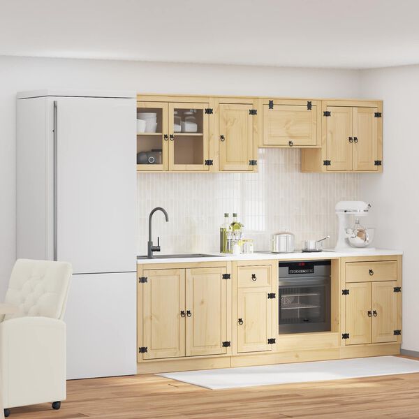 vidaXL Plakans ar atvilktni SKI 8 pcs Medus Brūns Ciets priedes koks