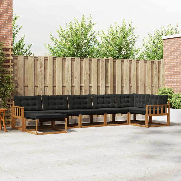 vidaXL Āra dīvānu komplekts 21 pcs Dabīgs un melns Cietā akācijas koks