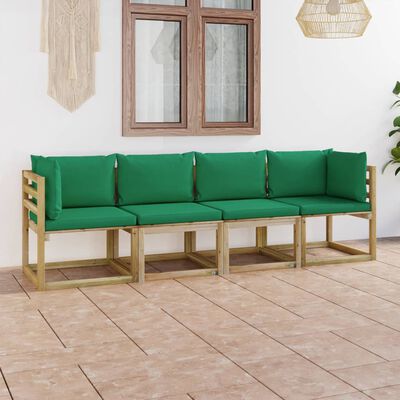 vidaXL 4-vietīgs dārza dīvāns ar zaļiem matračiem