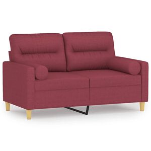 vidaXL divvietīgs dīvāns ar spilveniem, vīnsarkans, 120 cm, audums