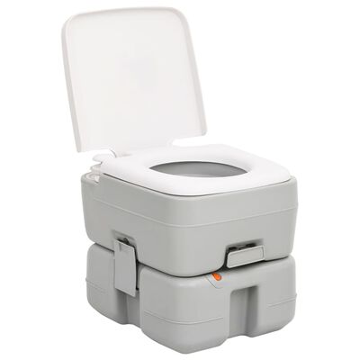 vidaXL portatīvā kempinga tualete, pelēka un balta, 15+10 L, HDPE