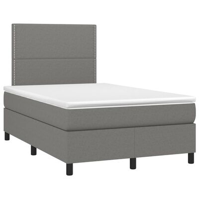 vidaXL atsperu gulta ar matraci, LED, tumši pelēka audums, 120x190 cm
