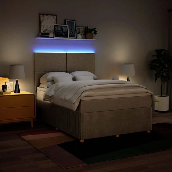 vidaXL atsperu gulta ar matraci, krēmkrāsas, 160x200 cm, audums