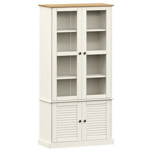 vidaXL skapis ar stikla durvīm VIGO, balts, 85x35x170 cm, priedes koks