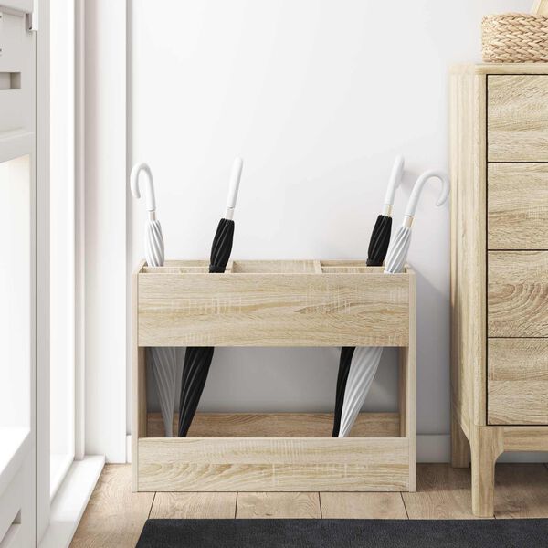 vidaXL Lietussarga statīvs ar uzglabā&scaron;anu Sonoma ozols 65 x 24 x 50 cm