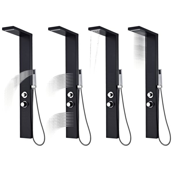 vidaXL dušas sistēma ar paneli, melns, matēts alumīnijs