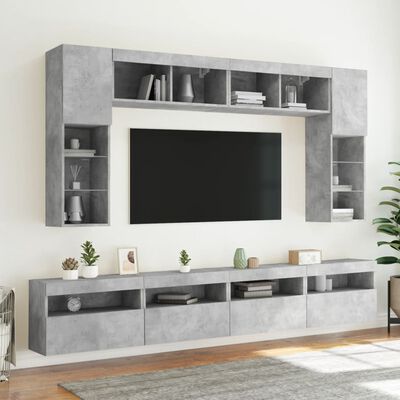 vidaXL TV sienas skapīši ar LED, 8 gab., betona pelēki