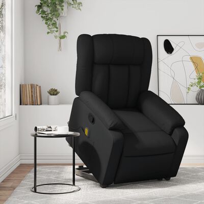 vidaXL masāžas krēsls, paceļams, atgāžams, melna mākslīgā āda
