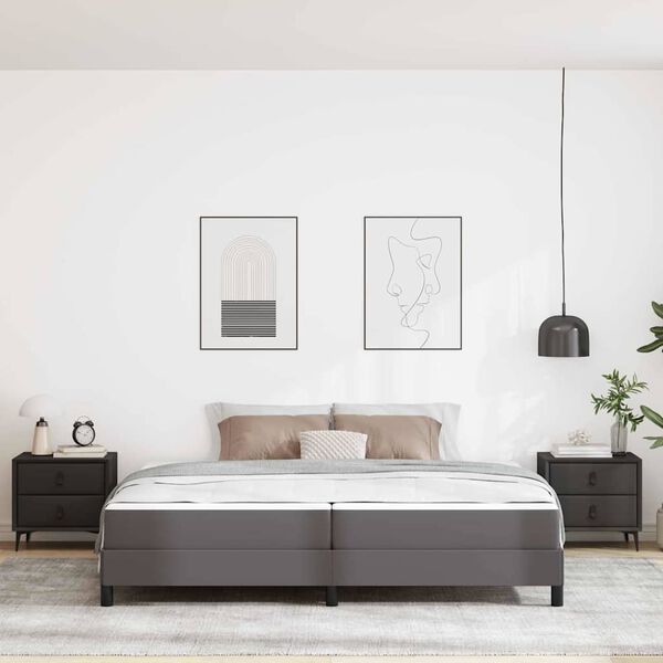 vidaXL Gultas rāmis ar matraci Pelēka 200 x 200 cm audums