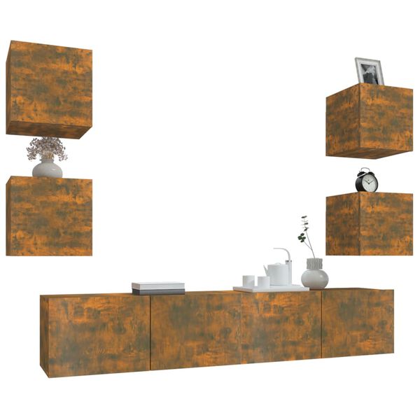 vidaXL 6-daļīgs TV skapī&scaron;u komplekts, ozola krāsa, inženierijas koks