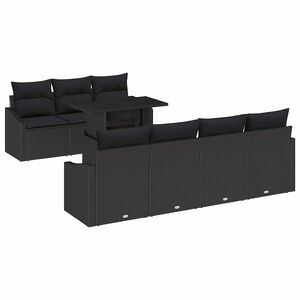 vidaXL Dārza dīvānu komplekts ar spilvenu 8 pcs Melna poliratāns