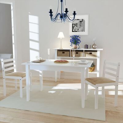 vidaXL virtuves krēsli, 2 gab., balts, masīvs gumijkoks un samts