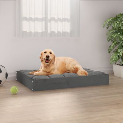 vidaXL suņu gulta, pelēka, 71,5x54x9 cm, priedes masīvkoks