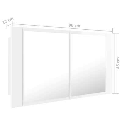 vidaXL vannasistabas spoguļskapītis ar LED, balts, 90x12x45 cm, akrils