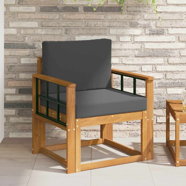 vidaXL Āra dīvāns Cieta akācijas koks un poliesters Dabiska