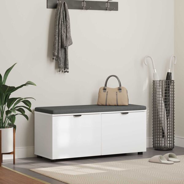 vidaXL Zāles sols ar spilvenu ar uzglabā&scaron;anu Balts 100 x 38 x 46 cm