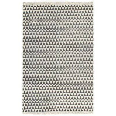 vidaXL Kilim paklājs ar rakstu, 160x230 cm, kokvilna, melns ar baltu