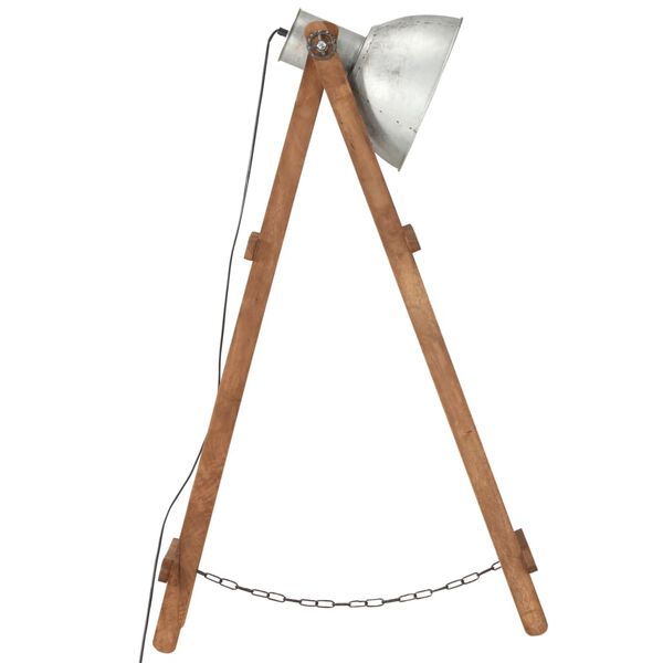 vidaXL grīdas lampa, E27, mango masīvkoks, sudraba krāsa